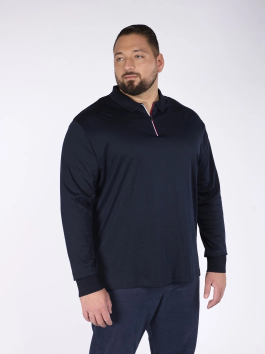 Polo à Manches Longues Zippée Grande Taille Marine