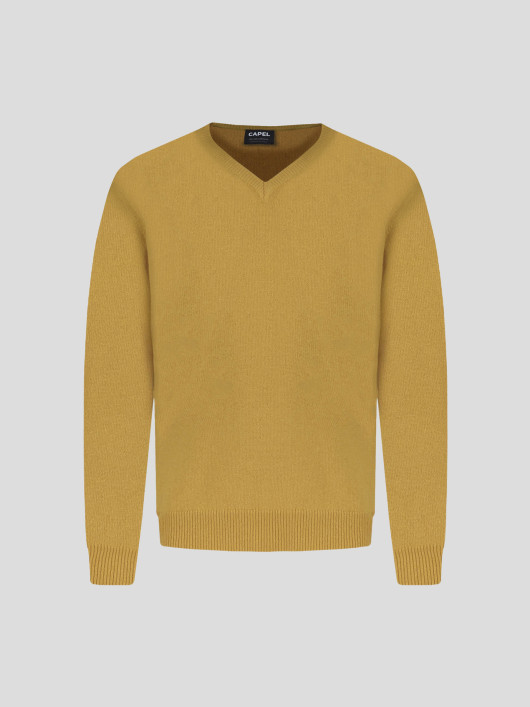 Pull Col V Lambswool Grande Taille Jaune
