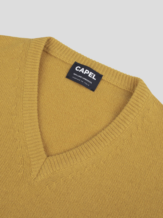 Pull Col V Lambswool Grande Taille Jaune