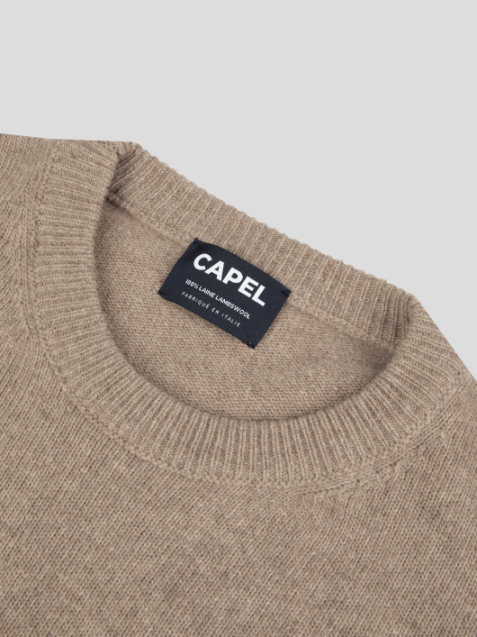 Pull Col Rond Laine Grande Taille Beige