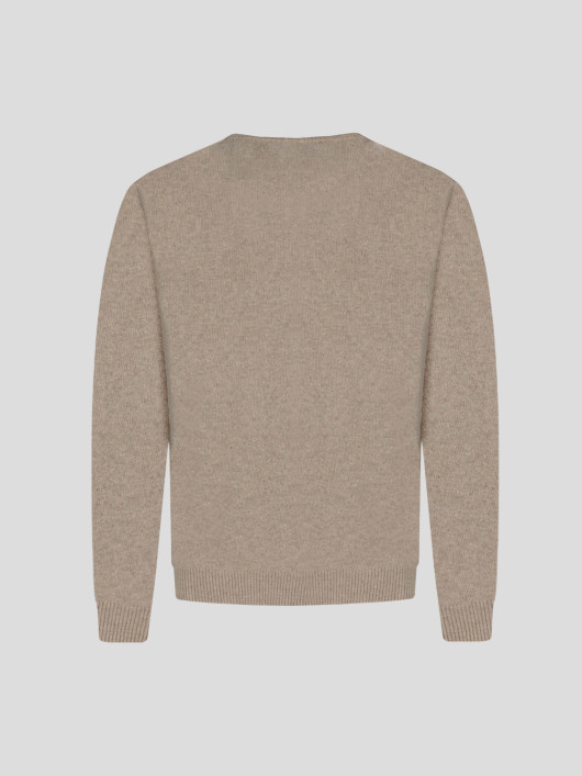 Pull Col Rond Laine Grande Taille Beige