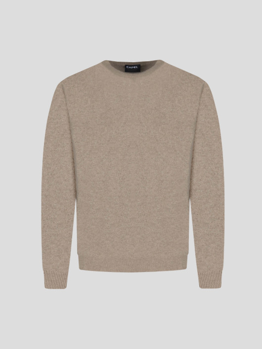 Pull Col Rond Laine Grande Taille Beige