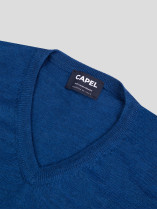 Pull Col V Laine Mérinos Bleu Grande Taille