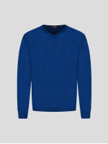 Pull Col V Laine Mérinos Bleu Grande Taille