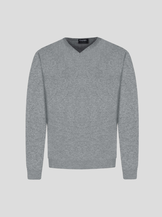 Pull Col V en Laine Grande Taille Gris