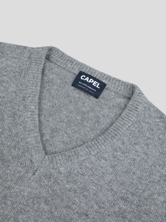 Pull Col V en Laine Grande Taille Gris