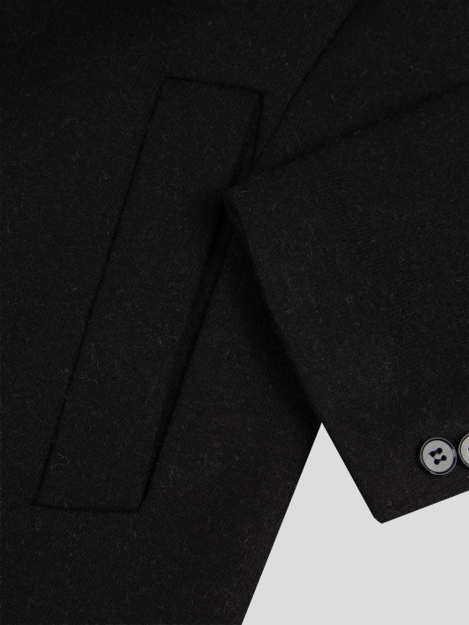 Manteau Maille Lainage Parementure et Capuche Amovible Noir Capel