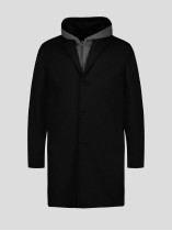 Manteau Maille Lainage Parementure et Capuche Amovible Noir Capel