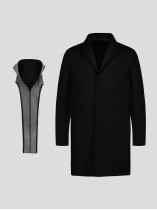 Manteau Maille Lainage Parementure et Capuche Amovible Noir Capel