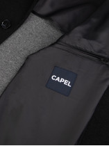Manteau Maille Lainage Parementure et Capuche Amovible Noir Capel