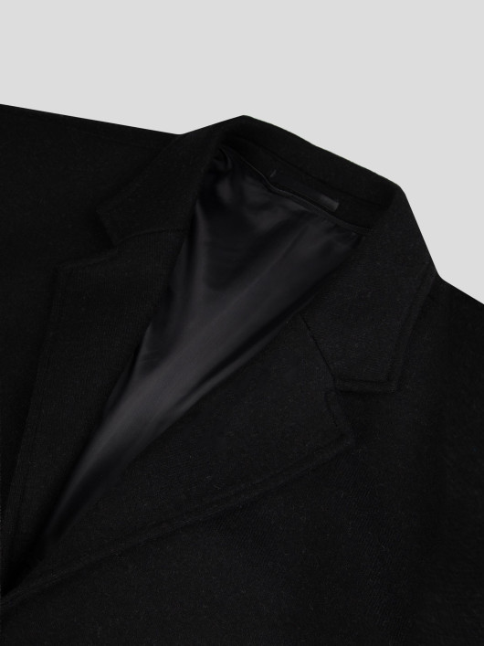 Manteau Maille Lainage Parementure et Capuche Amovible Noir Capel