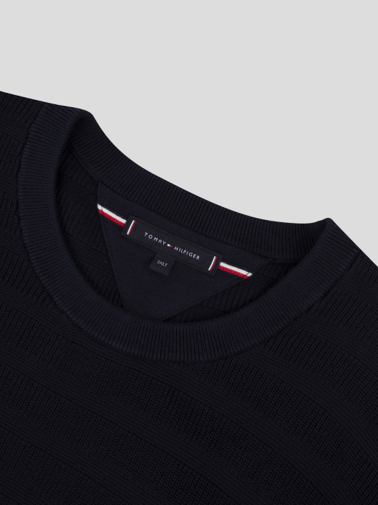 Pull Maille Effet Rayures Bleu Marine Tommy Hilfiger Grande Taille