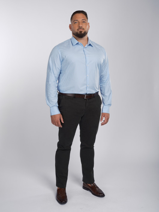 Chemise Satinée Bleu Rayée Grande Taille