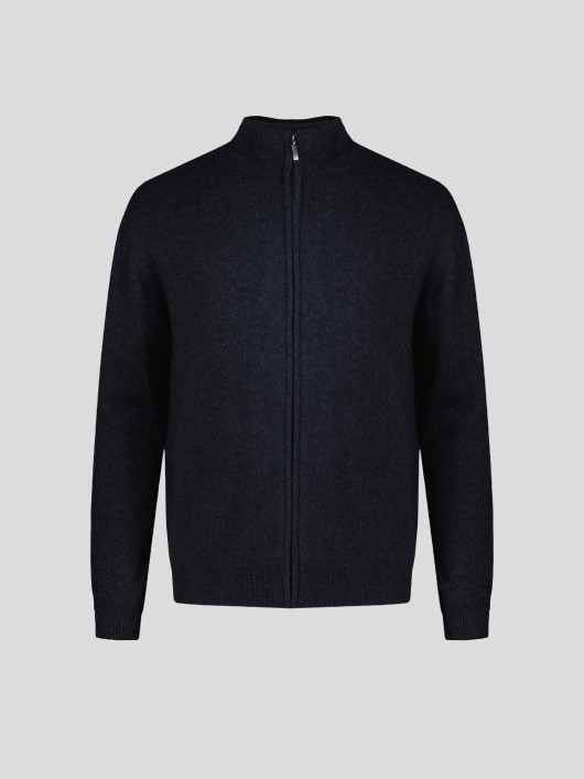 Cardigan Zippé En Laine et Cachemire Grande Taille Marine