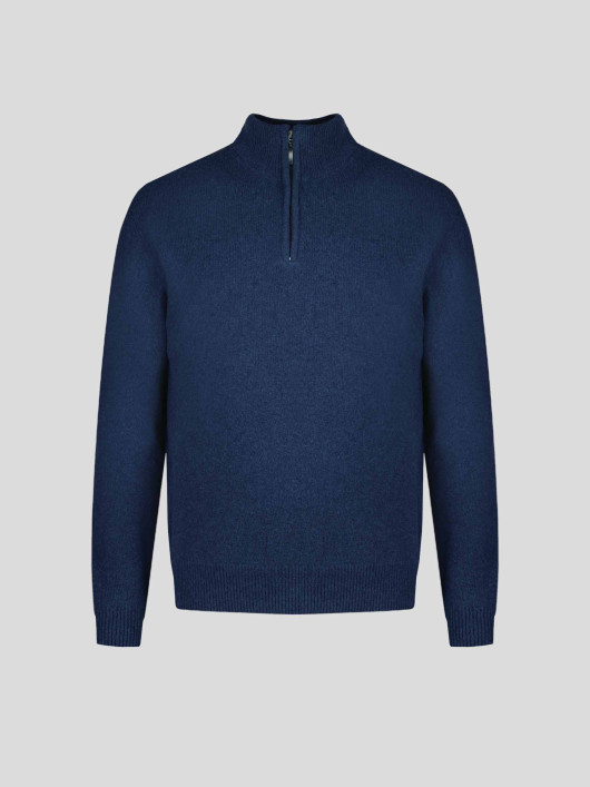 Pull Lino En Laine Col Camionneur Grande Taille Bleu Foncé