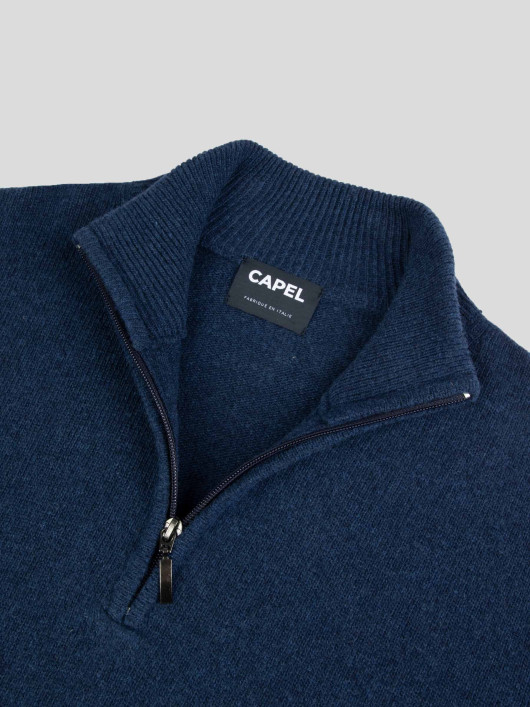 Pull Lino En Laine Col Camionneur Grande Taille Bleu Foncé