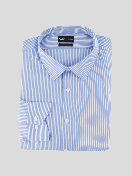 Chemise Satinée Bleu Rayée Grande Taille