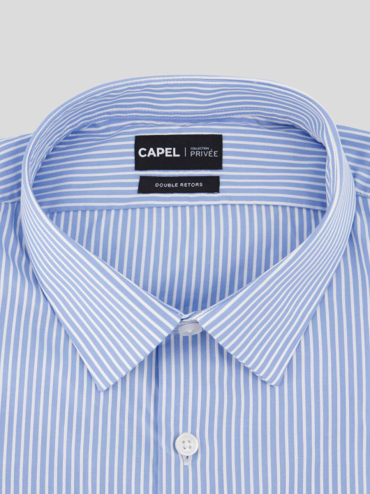 Chemise Satinée Bleu Rayée Grande Taille