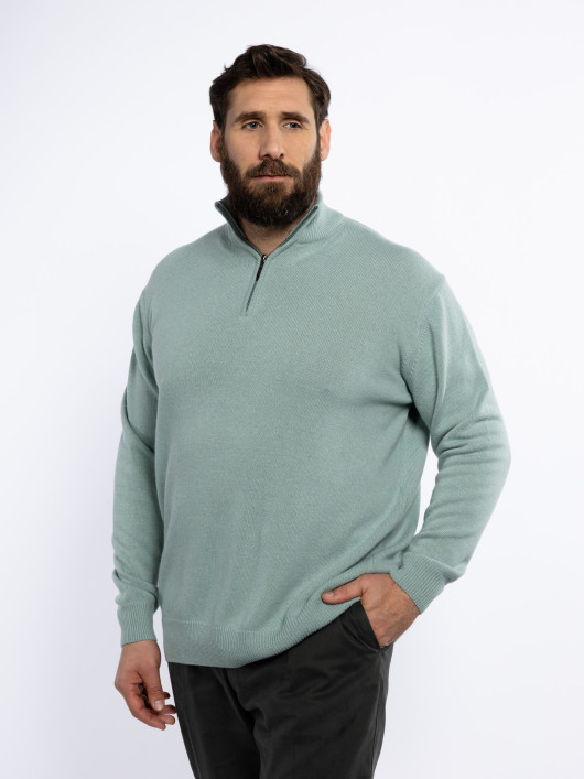 Pull Lino Cachemire Col Camionneur Vert Pastel Capel Grande Taille homme grande taille - Capelstore