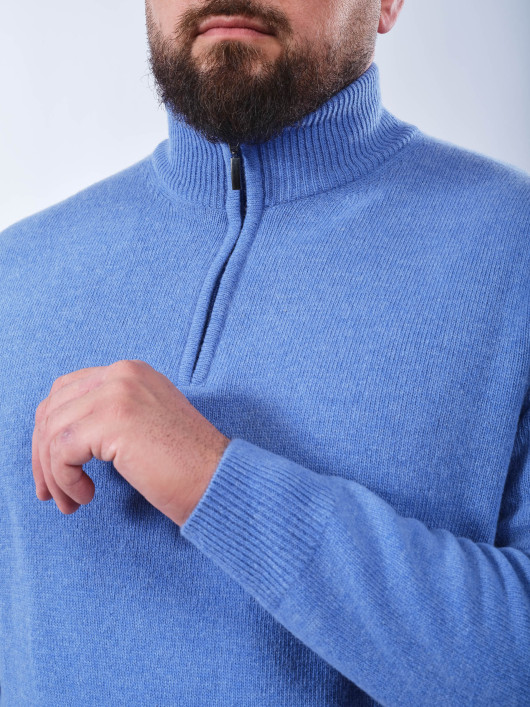 Pull Lino Col Camionneur Laine Grande Taille Bleu Clair