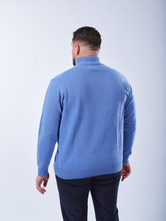 Pull Lino Col Camionneur Laine Grande Taille Bleu Clair