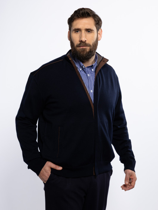 Cardigan Zippé Laine Grande Taille Marine