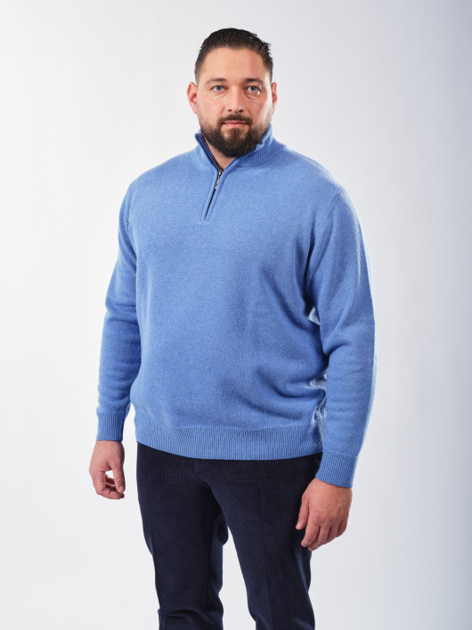 Pull Lino Col Camionneur Laine Grande Taille Bleu Clair