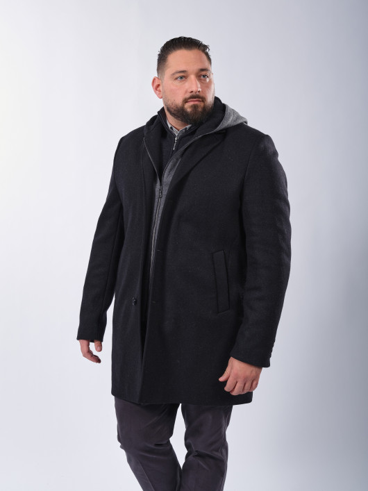 Manteau Maille Lainage Parementure et Capuche Amovible Noir Capel