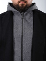 Manteau Maille Lainage Parementure et Capuche Amovible Noir Capel