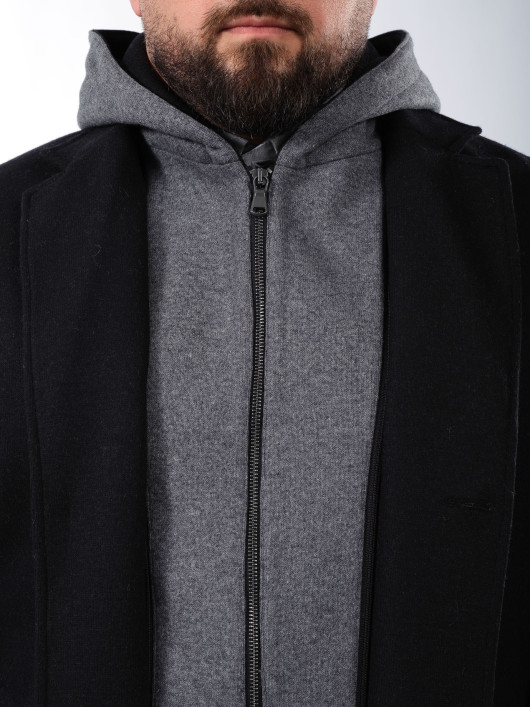 Manteau Maille Lainage Parementure et Capuche Amovible Noir Capel