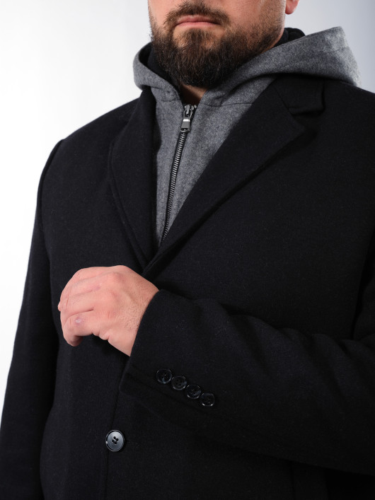 Manteau Maille Lainage Parementure et Capuche Amovible Noir Capel