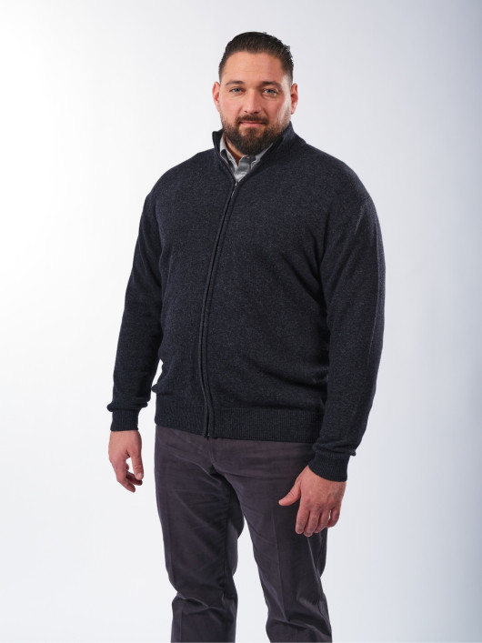 Cardigan Zippé En Laine et Cachemire Grande Taille Marine