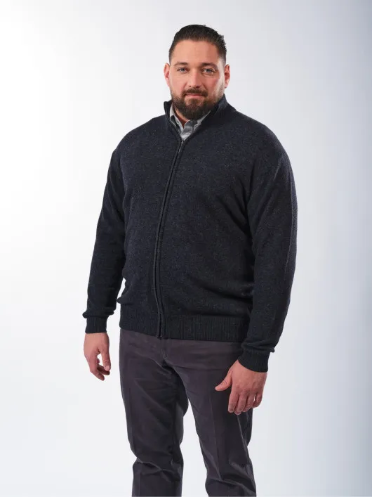 Cardigan Zippé En Laine et Cachemire Grande Taille Marine | Capelstore
