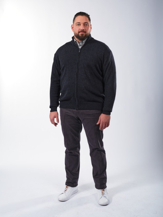 Cardigan Zippé En Laine et Cachemire Grande Taille Marine