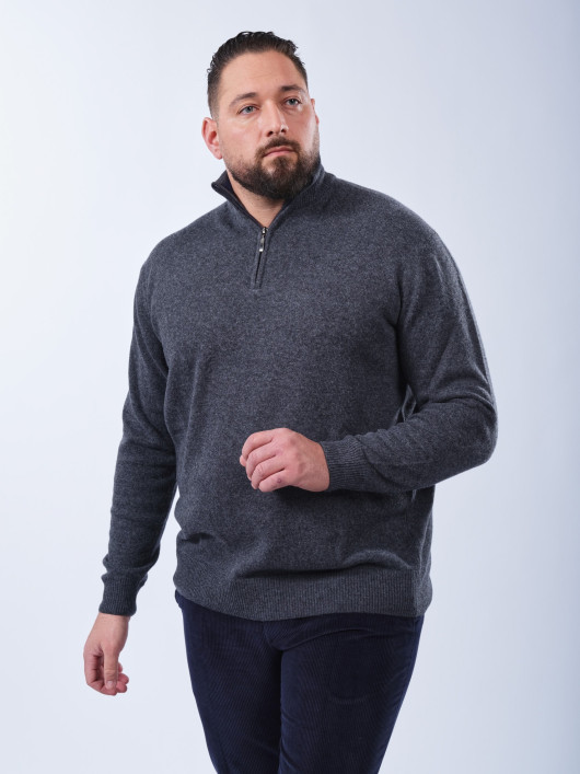 Pull Lino Laine et Cachemire Col Camionneur Grande Taille Gris