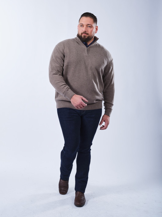 Pull Lino Laine et Cachemire Col Camionneur Grande Taille Marron