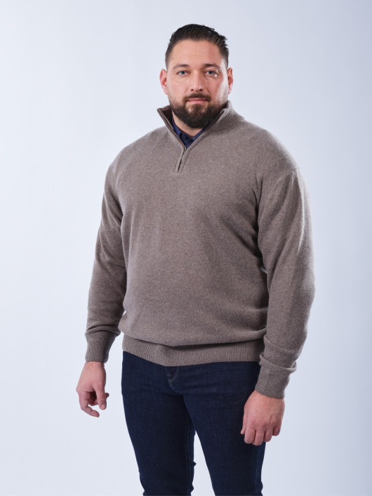 Pull Lino Laine et Cachemire Col Camionneur Grande Taille Marron