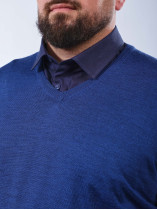 Pull Col V Laine Mérinos Bleu Grande Taille
