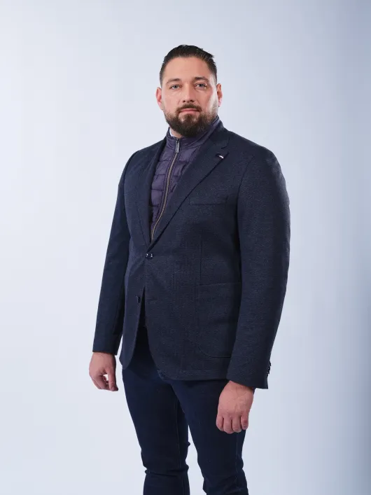 Veste Maille Effet Tweed Grande Taille Marine