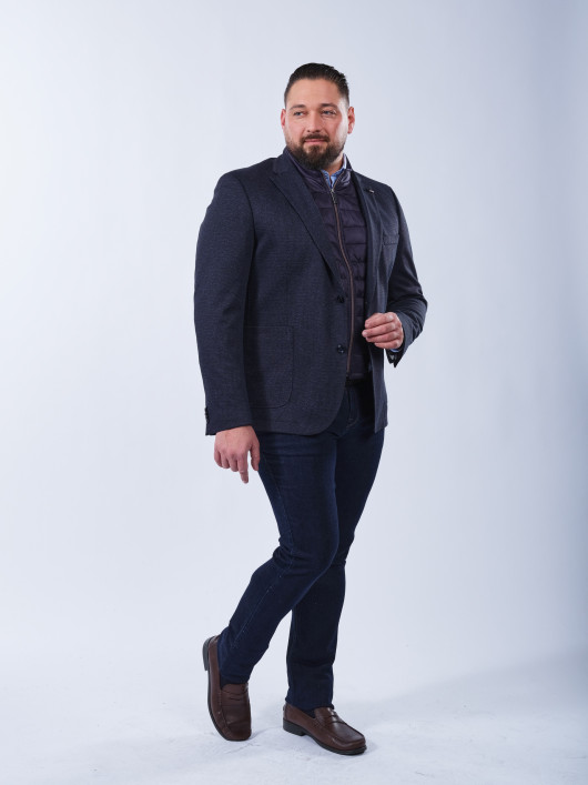 Veste Maille Effet Tweed Grande Taille Marine