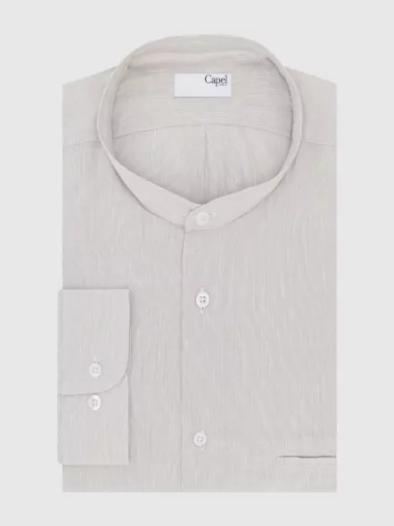 Chemise Col Officier Rayures Beige Grande Taille