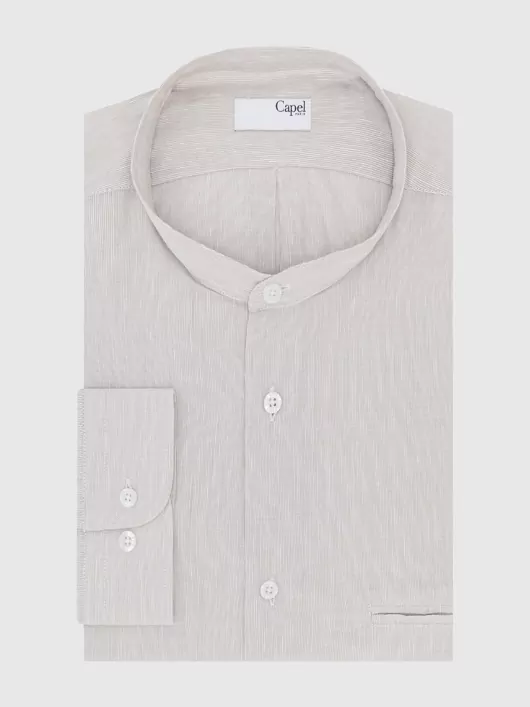 Chemise Col Officier Rayures Beige Grande Taille