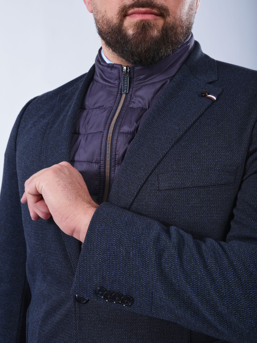 Veste Maille Effet Tweed Grande Taille Marine