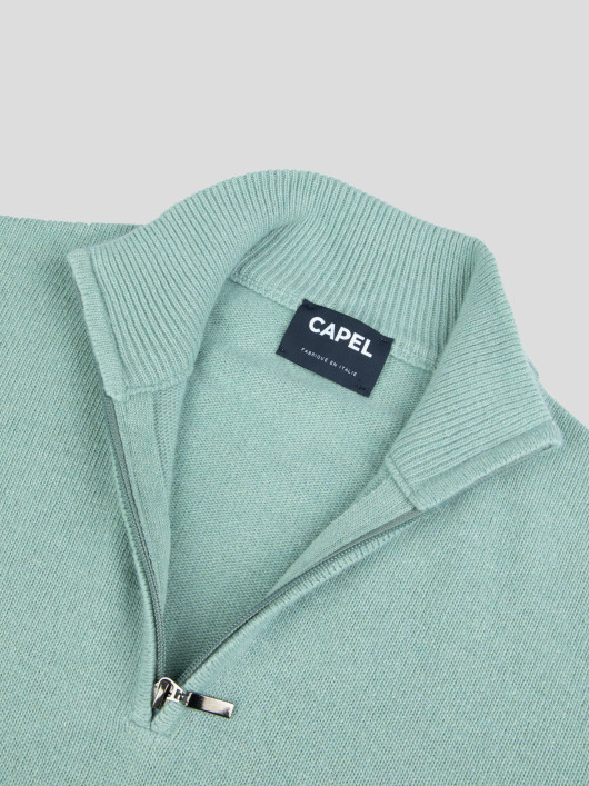 Pull Lino Cachemire Col Camionneur Vert Pastel Capel Grande Taille homme grande taille - Capelstore