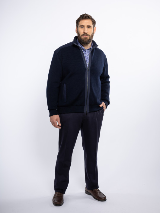 Cardigan Zippé Mix Matière Grande Taille Marine