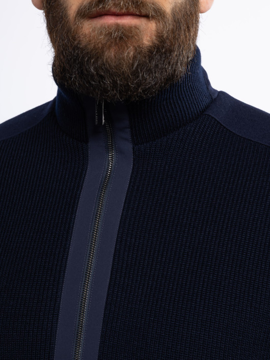 Cardigan Zippé Mix Matière Grande Taille Marine