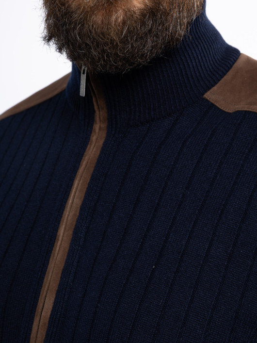 Cardigan Zippé Cachemire Grande Taille Marine