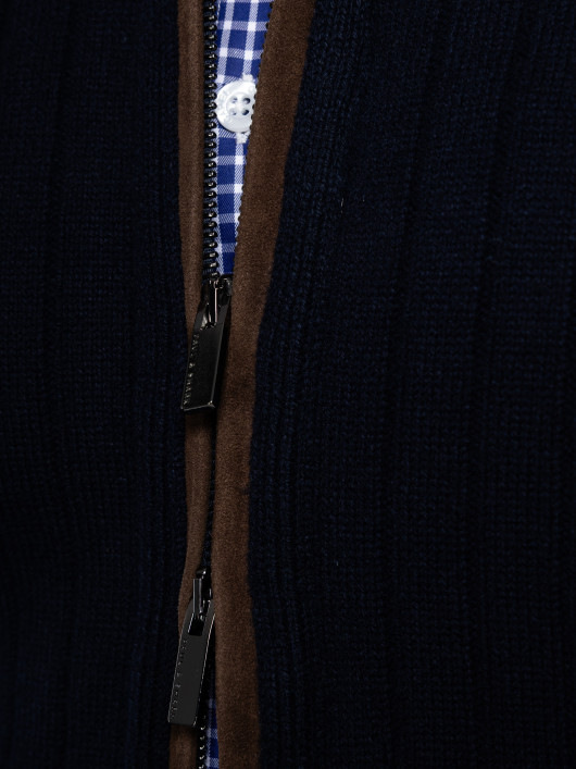 Cardigan Zippé Cachemire Grande Taille Marine