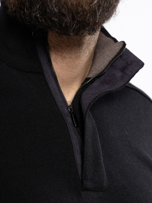 Pull Col Camionneur Laine Mérinos Grande Taille Noir