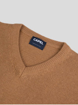 Pull Col V Laine et Cachemire Grande Taille Camel